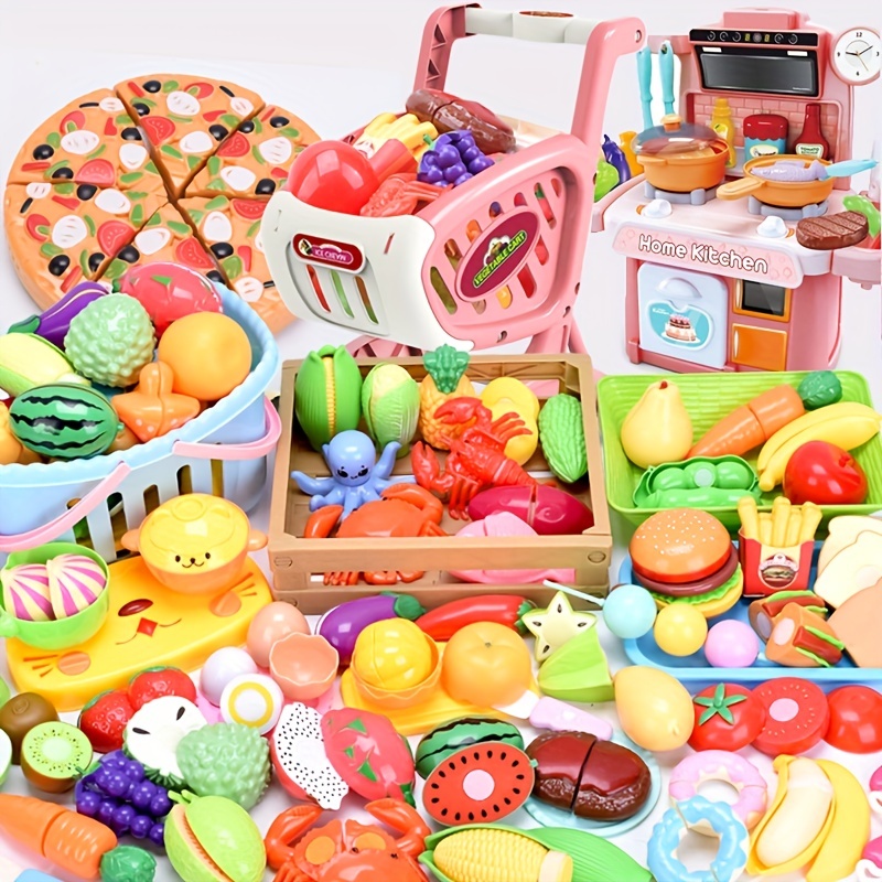 Juego de 70 piezas de alimentos de corte para niños, juguete de cocina,  juguetes de corte de alimentos, frutas y verduras con cesta de  almacenamiento