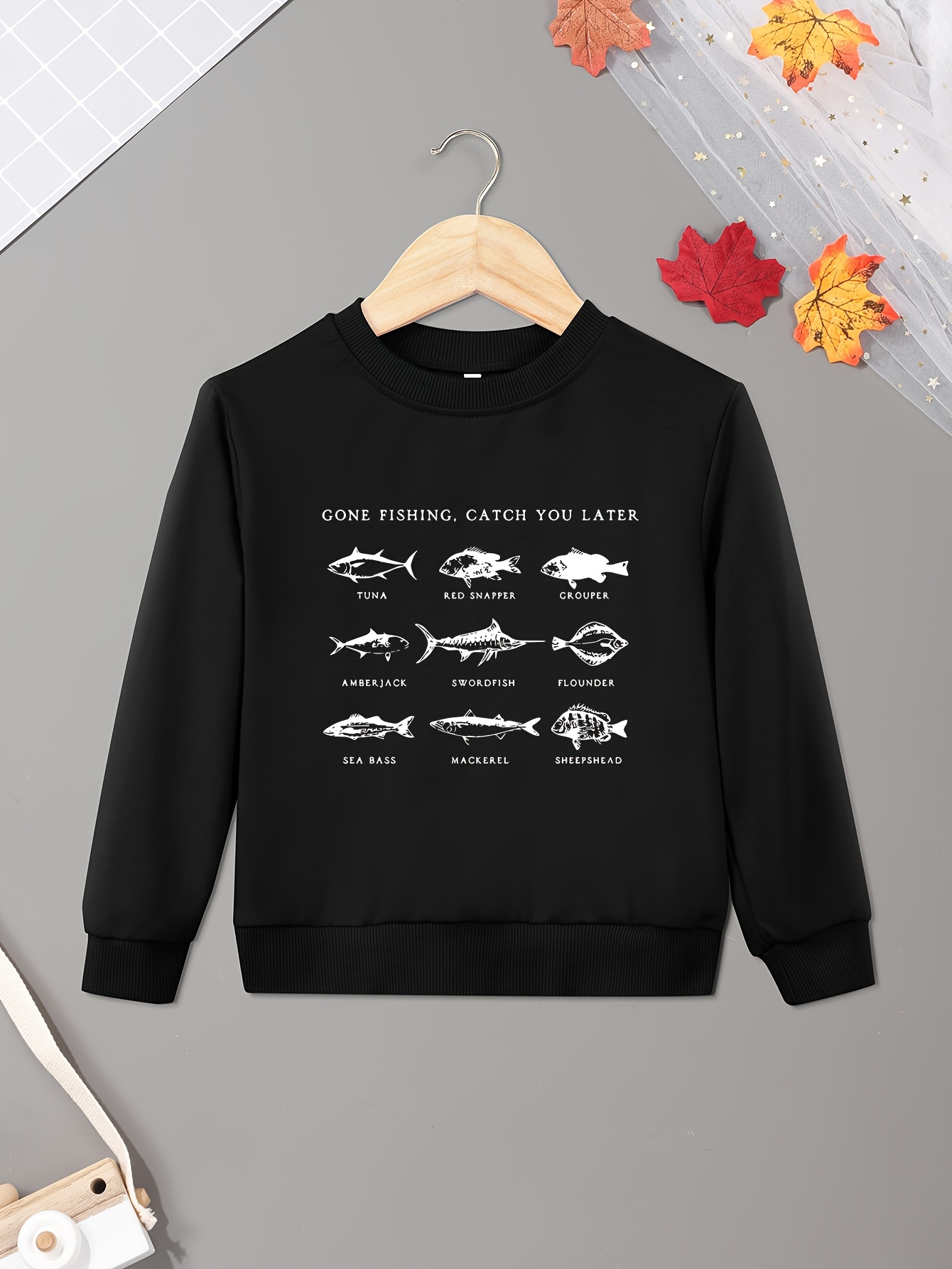 Various Fish Print Boys Casual Creative Pullover Sweatshirt - Temu