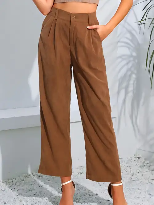 Plus Size Elegant Pants Women's Plus Solid Corduroy Button - Temu