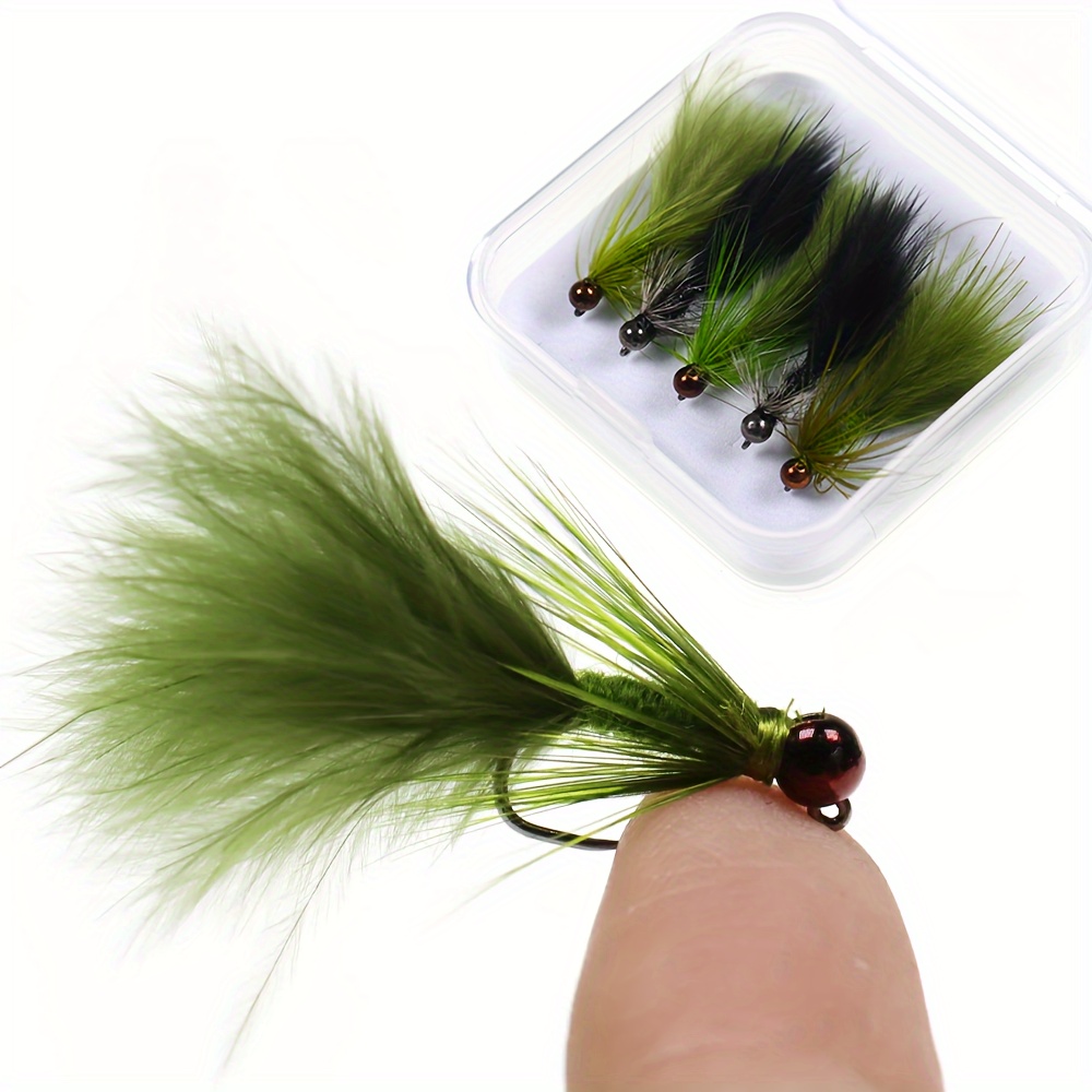 

5pcs Tungsten Bead Head Woolly Bugger, Olive/black Streamers Fly, Barbless Jig Hook, Trout Salmon Pike Bass Fishing Lures