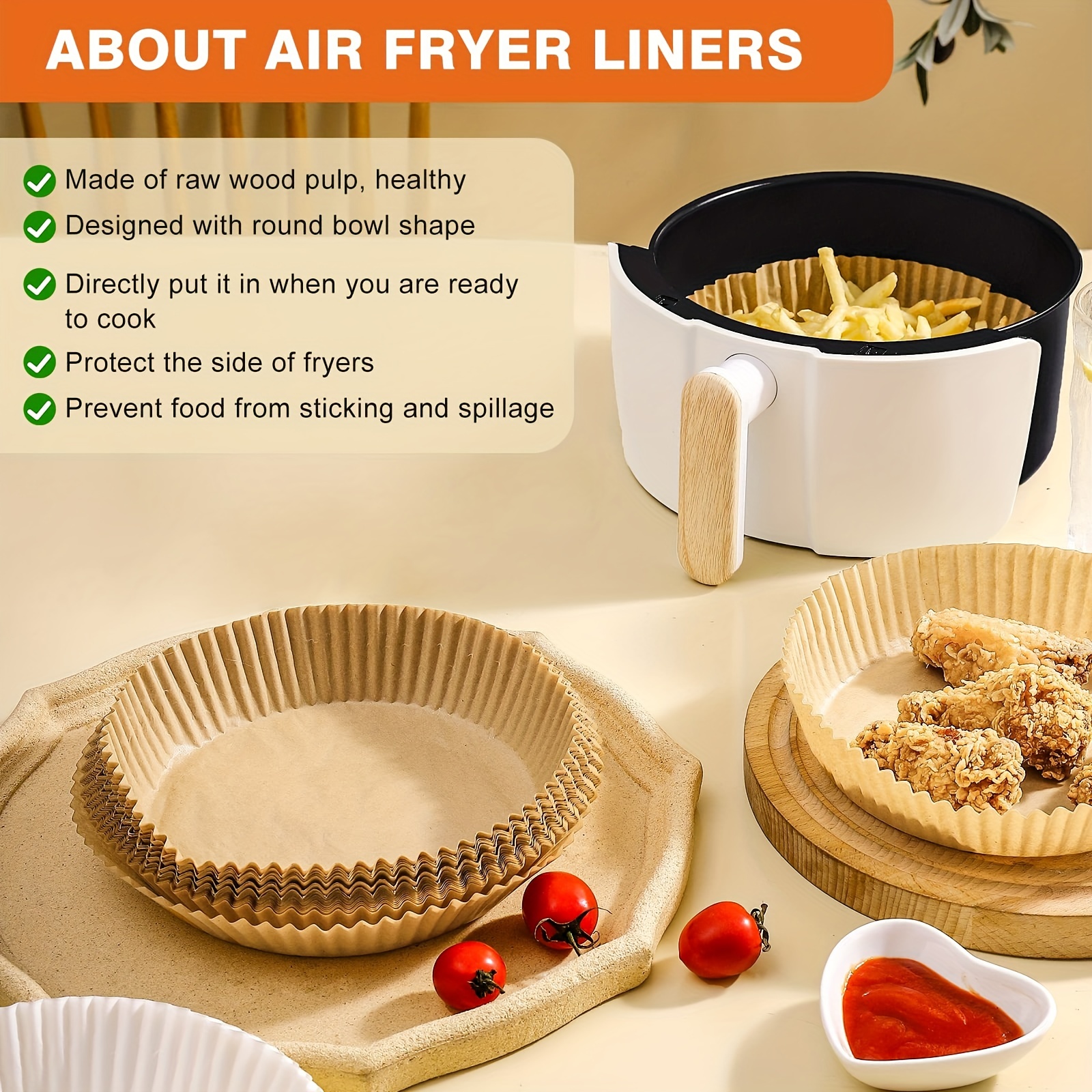 Air Fryer Liners Disposable, 125Pcs Air Fryer Paper Square, Non-Stick and  Protec