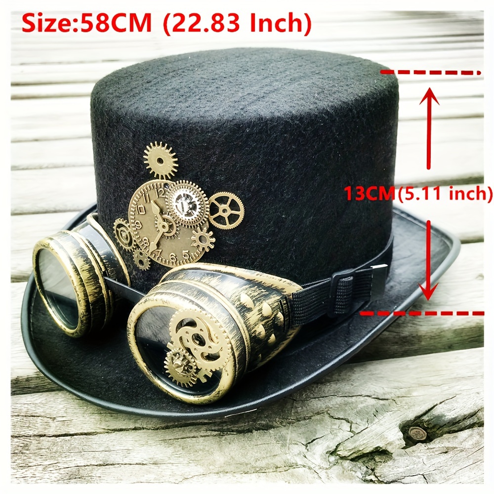 1pc Steampunk Top Hat With Metal Chain, Goggles - Victorian Headdress Costume Accessory - Ideal For Halloween And Cosplay, Ideal choice for Gifts