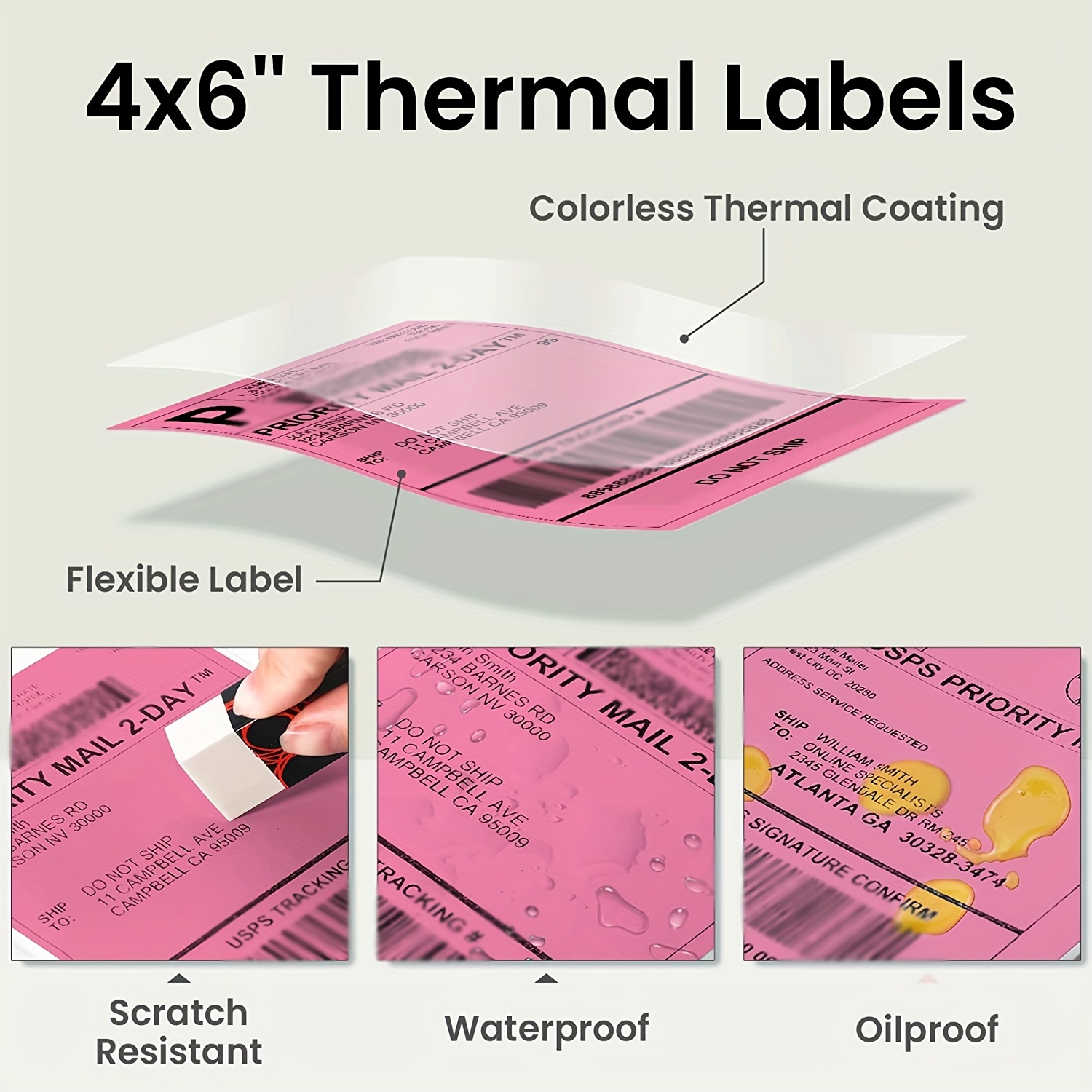 Etiquettes thermiques directes de 4X 6, étiquettes d'expédition