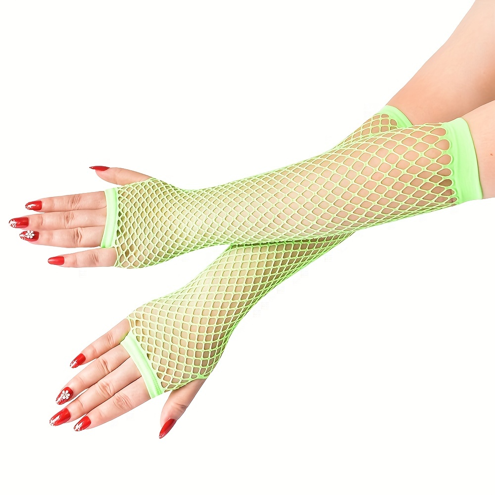 Long Fishing Net Fingerless Gloves Solid Color Elastic Arm Sleeves Party Women's Dress Up Sexy Decoration Mesh Gloves,Temu
