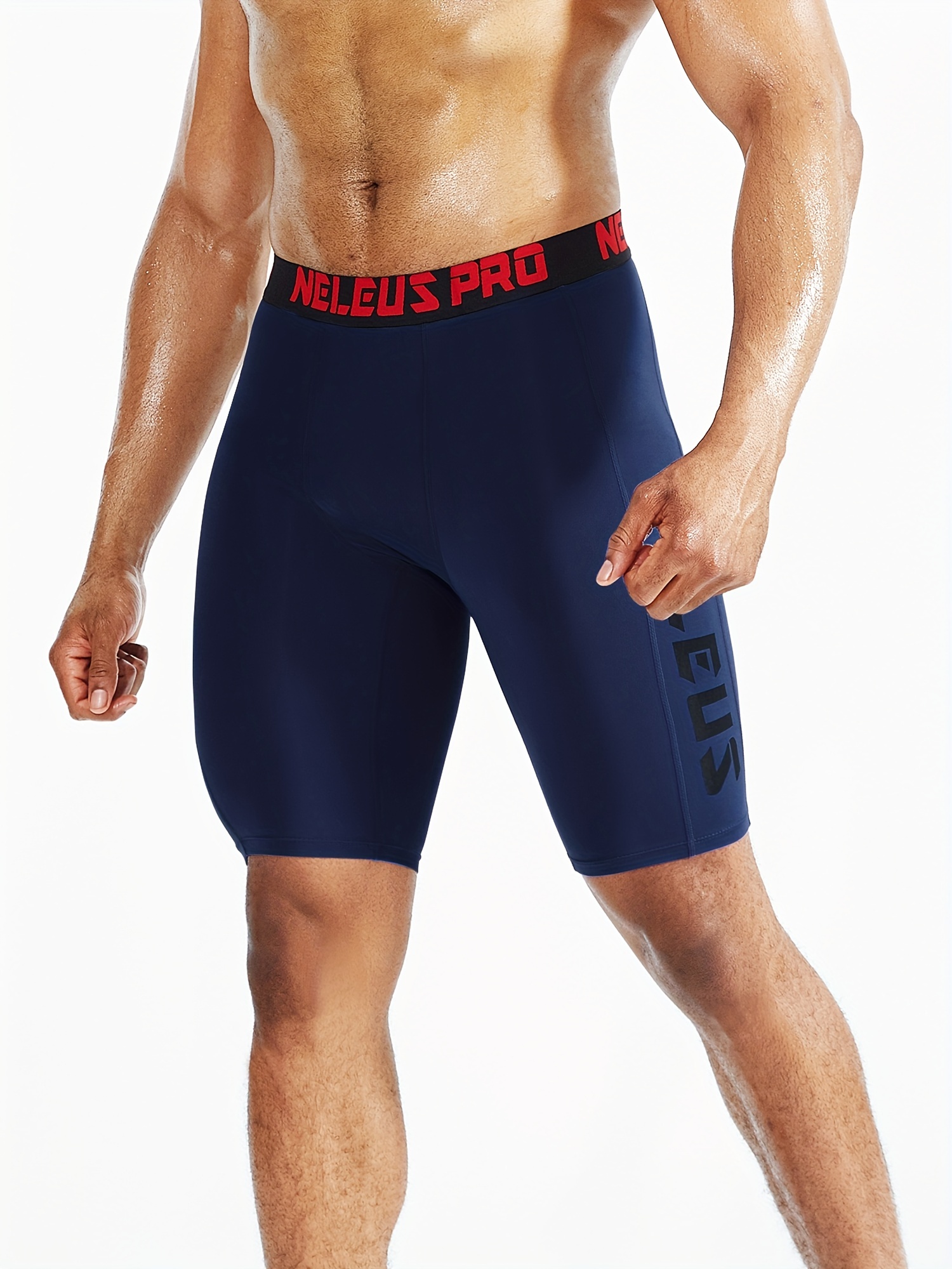 Navy Printed Sports Mens Layered Blue Printed Running Shorts With