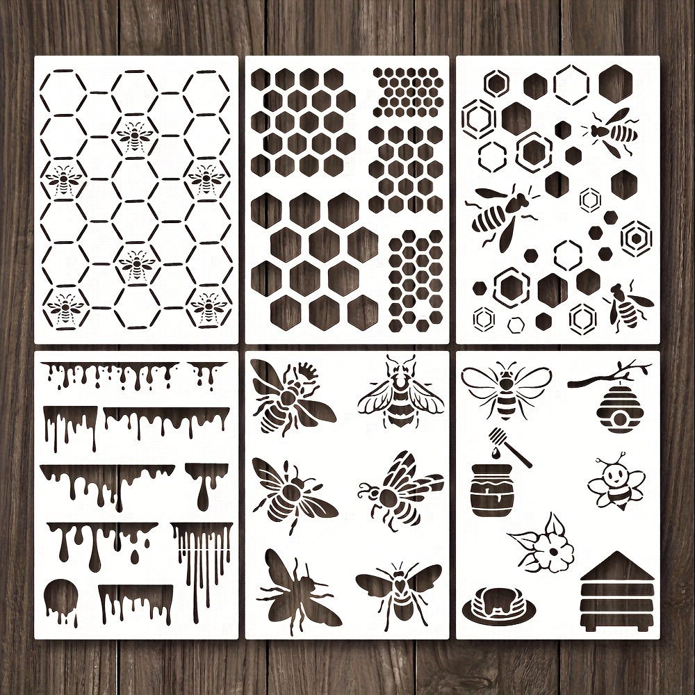  16 Pieces Bee Honeycomb Stencil, Reusable Bee Stencils for  Painting on Wood Signs Furniture DIY Crafts Wall Canvas Fabric Plastic  Drawing Template Hexagon Paint Wood Burning Stencils (16 Round bee) 