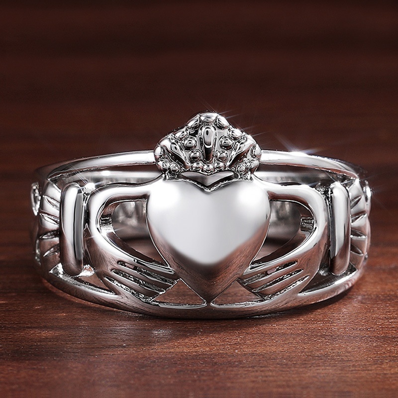 Vintage Hand Holding Heart Design Stainless Steel Ring Men - Temu