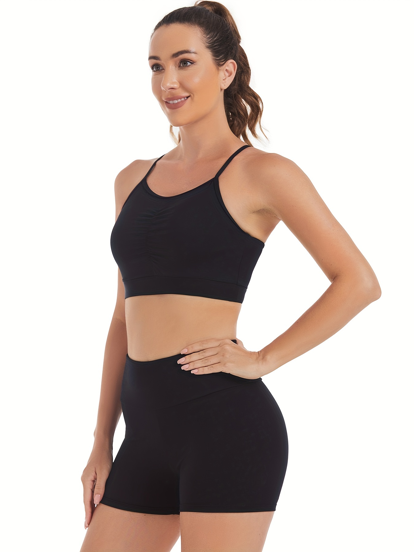 Women's Black Yoga Suit Tight Bra Shorts Set Sports Fitness - Temu
