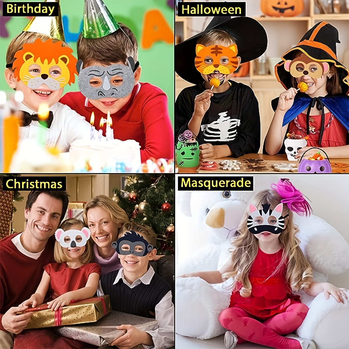 Party Mask For Children Felt Animal Mask Masquerade Mask - Temu