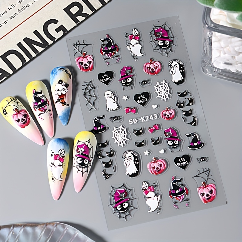 5D Halloween Nail Art Stickers Devil Horror Spider Web Blood Skull & More