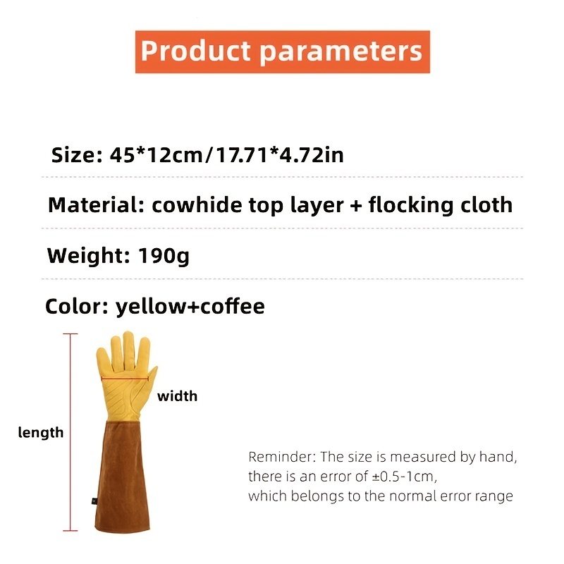 Long Garden Gardening Gloves, Cowhide Wear-resistant Beekeeping