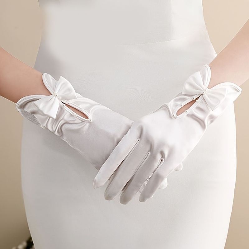 1pair Faux Pearl Decor White Gloves Elegant Satin Gauze Wedding Gloves  Bridal Dress Black Gloves Decorative Accessories Ideal Choice For Gifts, Shop Now For Limited-time Deals