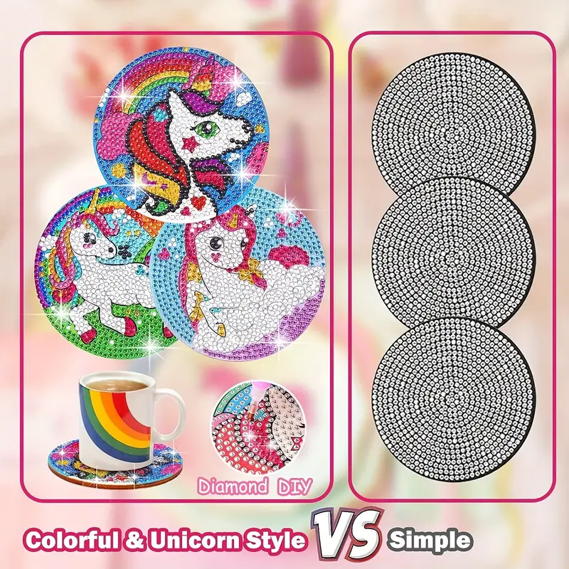 Diamond Painting Coasters With Holder Unicorn Diamond Art - Temu