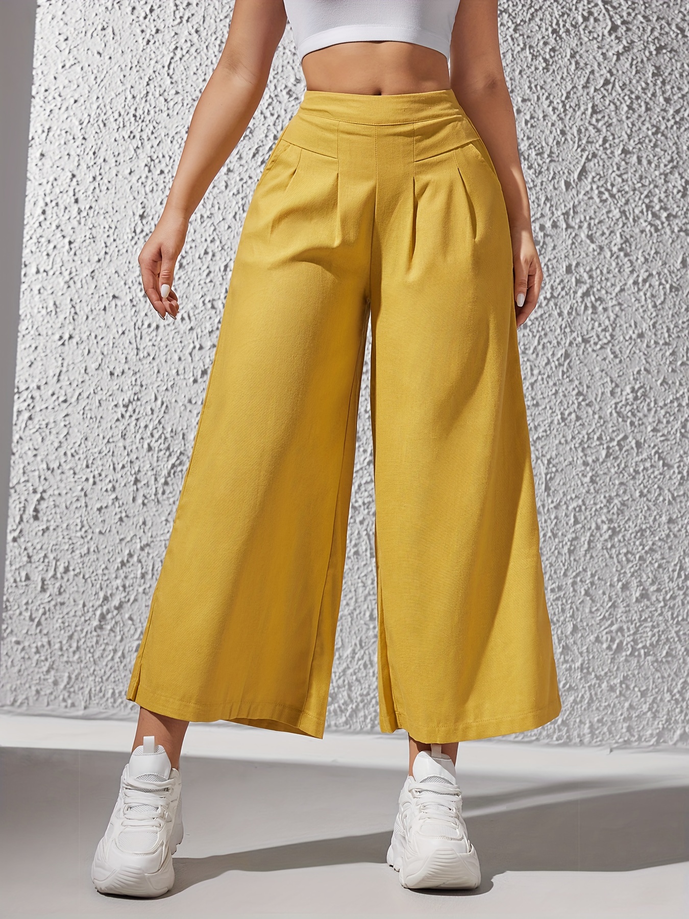 SMihono Womens Trendy Casual Loose Pants Comfy Work Pants Pockets Elastic  High Waist Full Length Long Pants Pants Gifts for Women Trousers 2023 Female  Fashion Yellow 10 