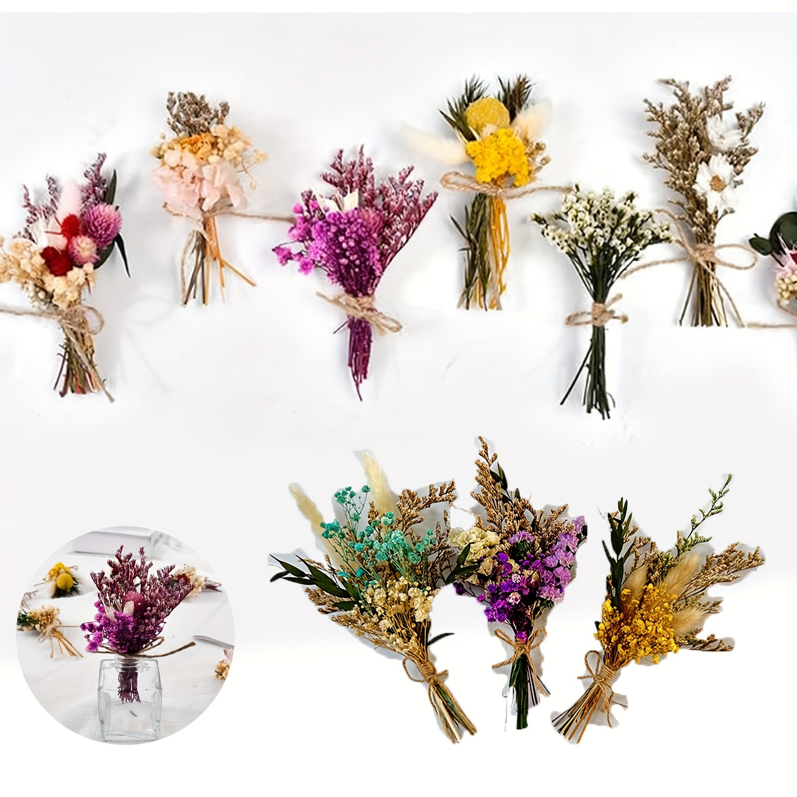 jeerbly 40 mini ramos de flores secas, 4 cajas de flores y hojas secas  naturales para manualidades, accesorios de fotos, paquetes de flores secas  en