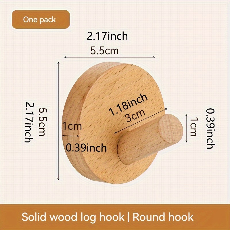Image of Solid Wood Hook Cylindrical Coat Hook Door Behind And Hat Wall Free Punching Porch Hook Indoor Hanger Bathroom Multi-functional