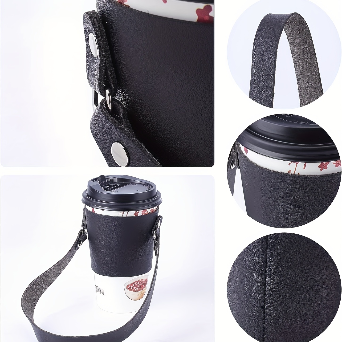 Portable Simulated Leather Coffee Mug Carrier, Lightweight