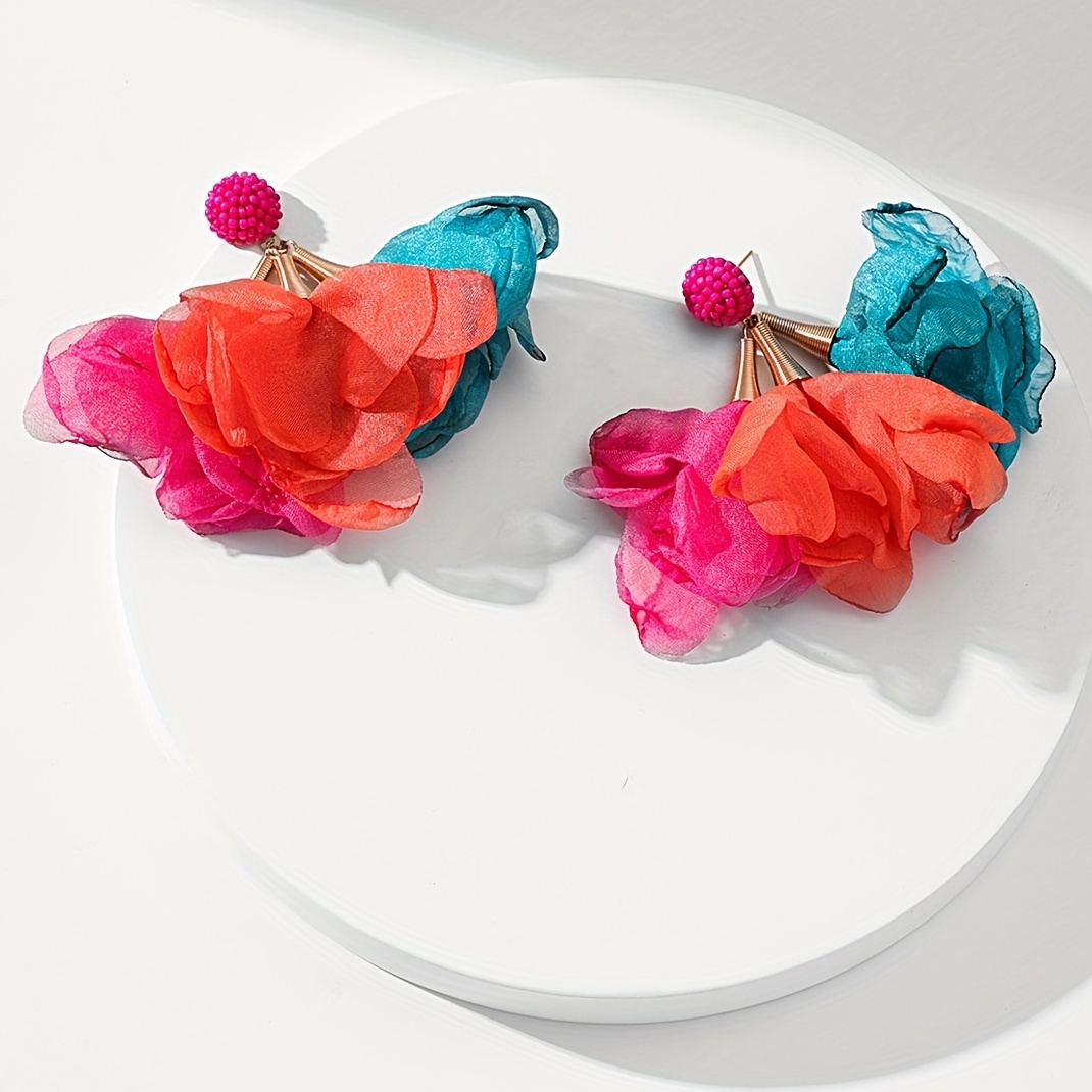 

Dangle Earrings Flower Tassel Design Zinc Alloy Earrings Elegant Boho Style Jewelry Trendy Gift For Women