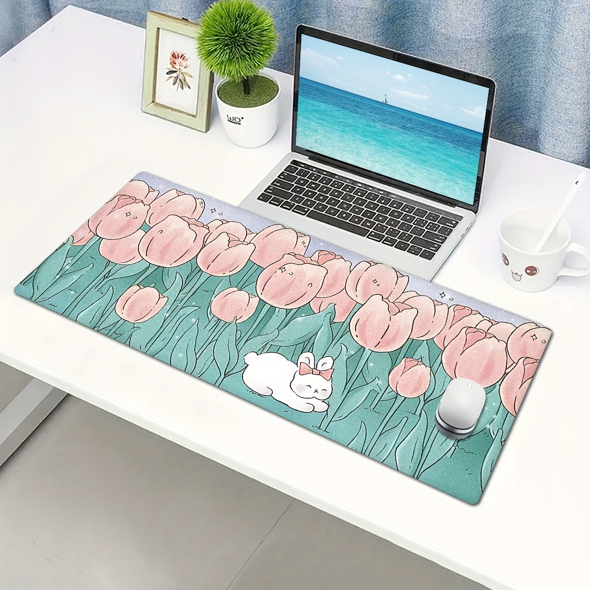 Kawaii Cartoon Rabbit Desk Mat, Tulip Desk Pad Anime Flowers Mousepad  Extended Mouse Pad Xxl, Keyboard Mouse Mat, Office Decor Desk Accessories  For Women - Temu