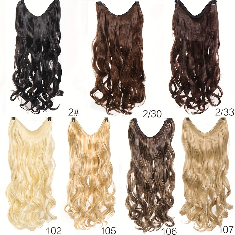 22 inch Long Wavy Curly Hair Extension Synthetic Invisible Wire No Clips in Hair Extensions, Human Hair Extensions Fish Line Hairpieces Hair