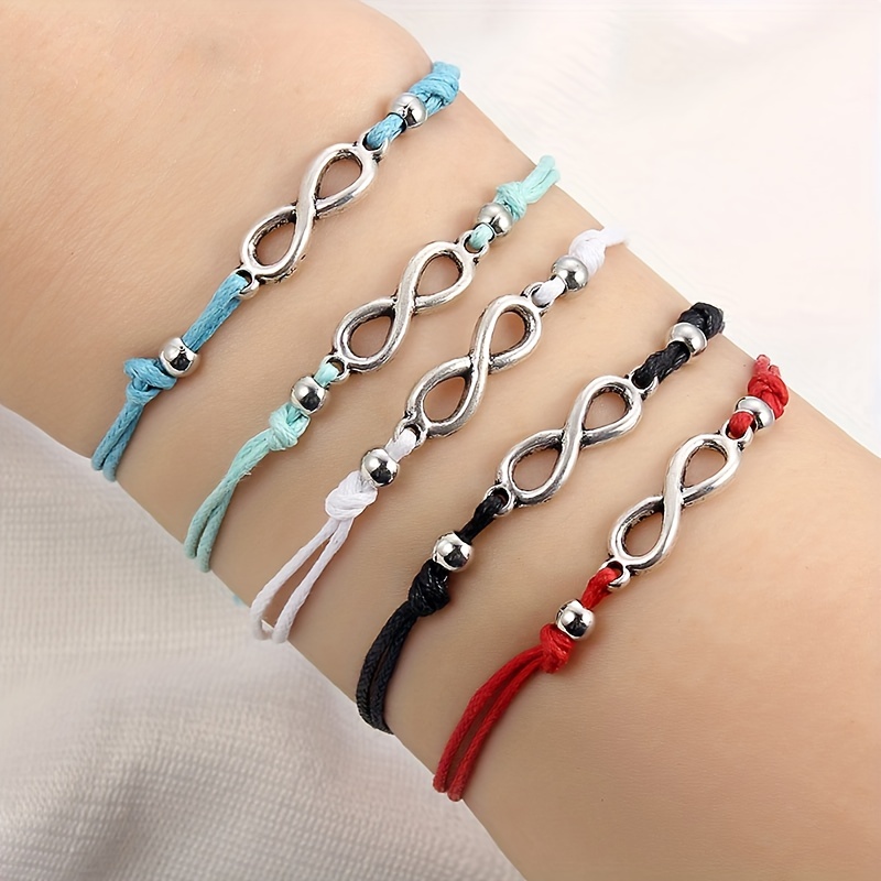 Bohemian Antique Silver Color Infinity Sign Friendship Rope - Temu