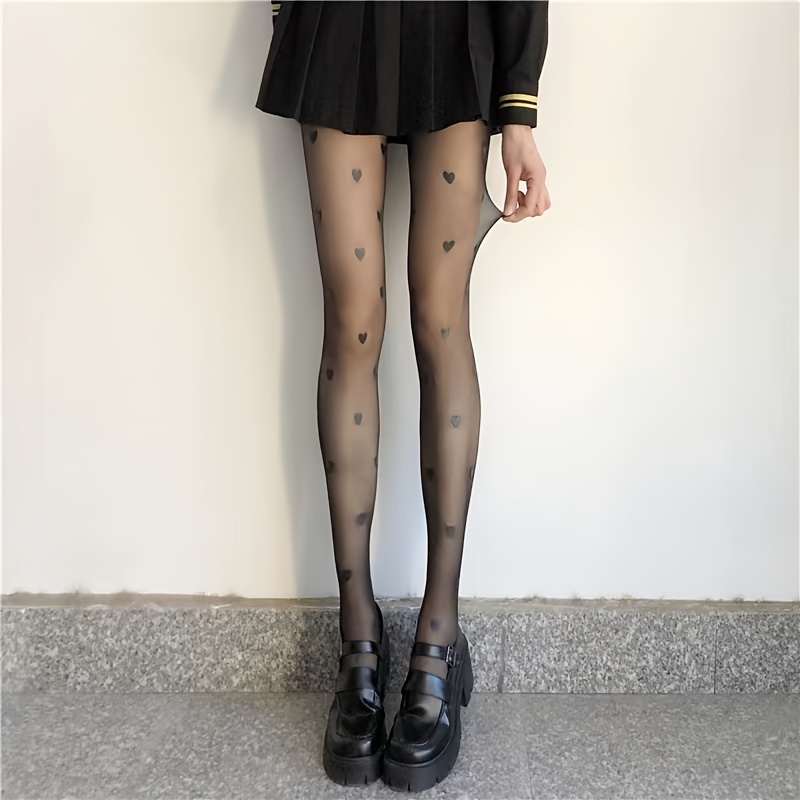 Heart Shape Print Pantyhose Sexy Sheer Footed Pantyhose - Temu