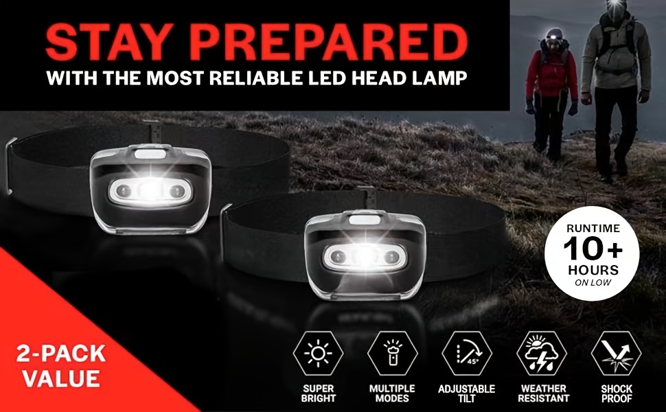 Lampe frontale à LED Lampe de poche S500 [2 Pack] - Phares de course, de  camping et d'extérieur - Lampe frontale avec lumière de sécurité rouge pour  adultes et enfants