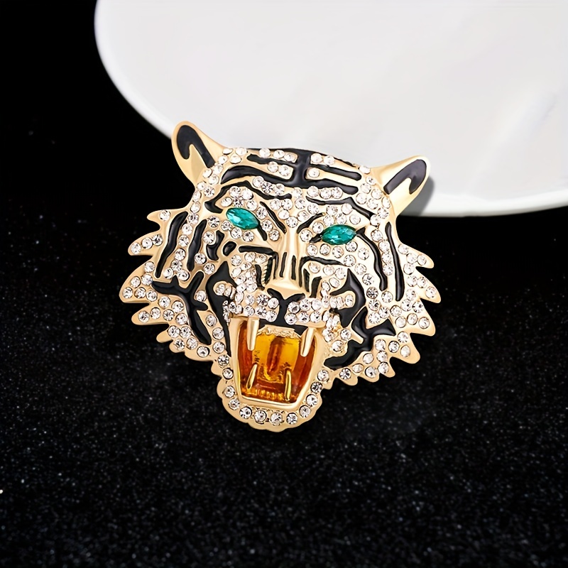 Rhinestone Roaring Tiger Brooch, Creative Clothing Accessory