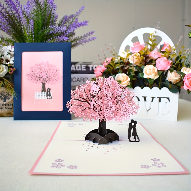 

1pc 3d Up Card, Cherry Tree Wedding Invitations Card, Valentine's Day Anniversary Greeting Card, Greeting Postcard, Gifts Card