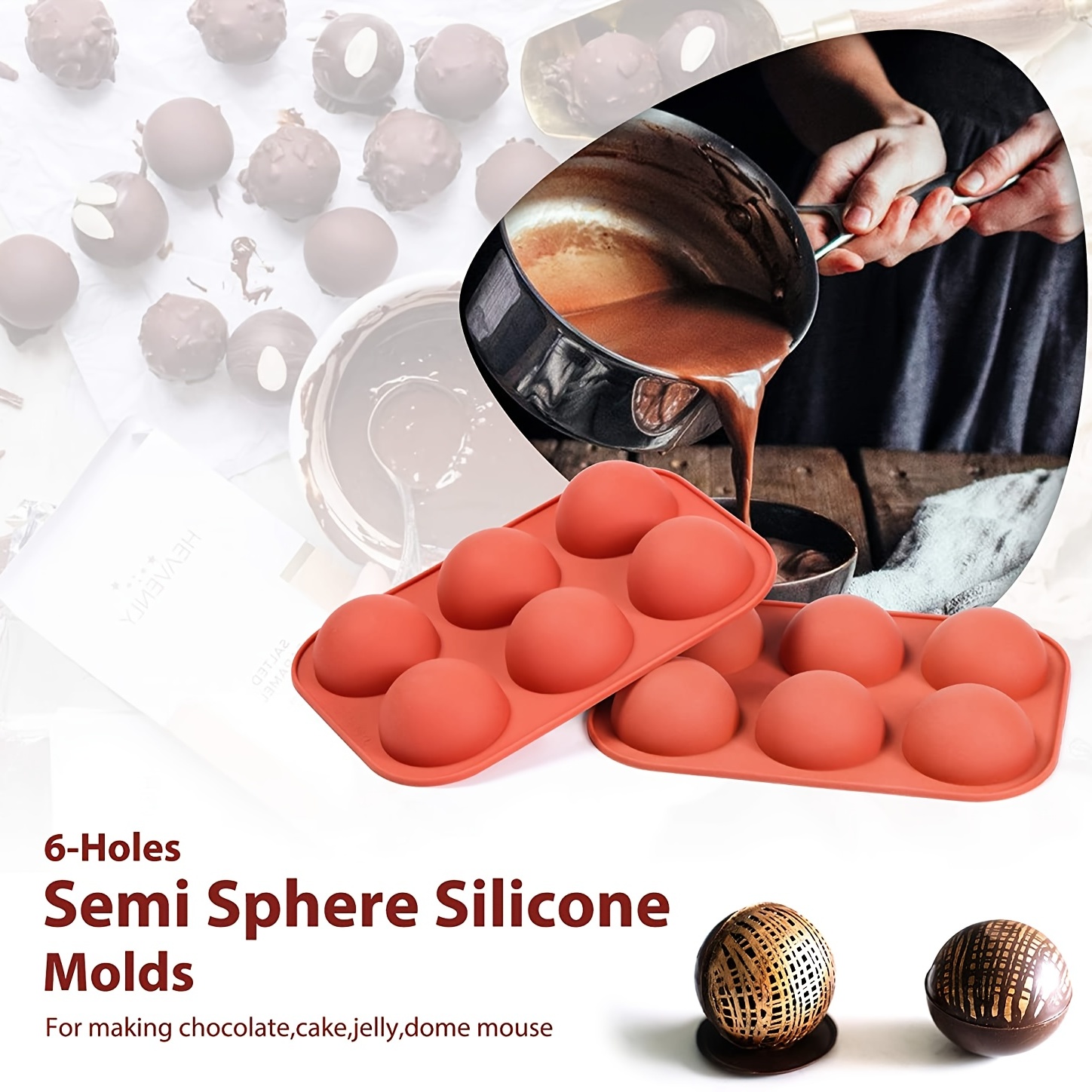 Silicone Baking Molds DIY Chocolate Cake Mold 6 Semi Sphere Holes