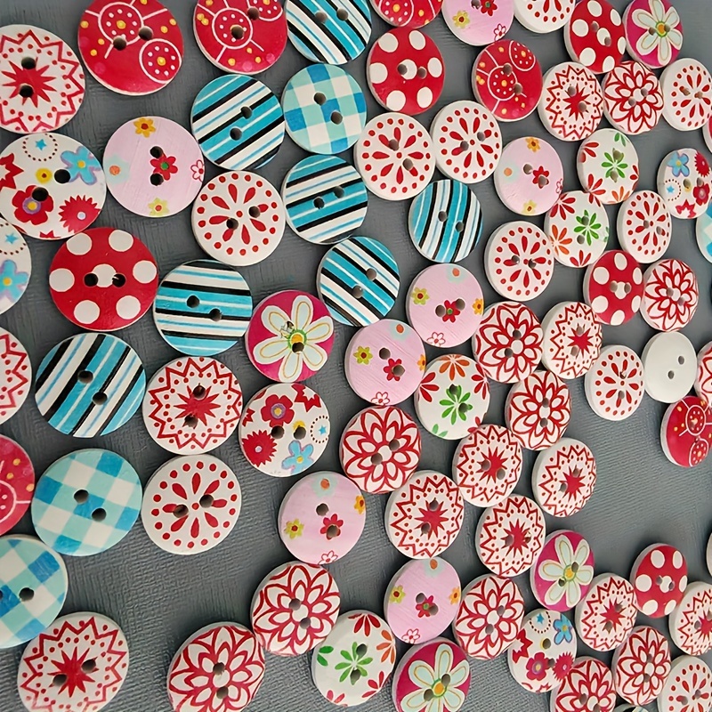Boho Mixed Random Buttons Painted Flower Painting Round - Temu