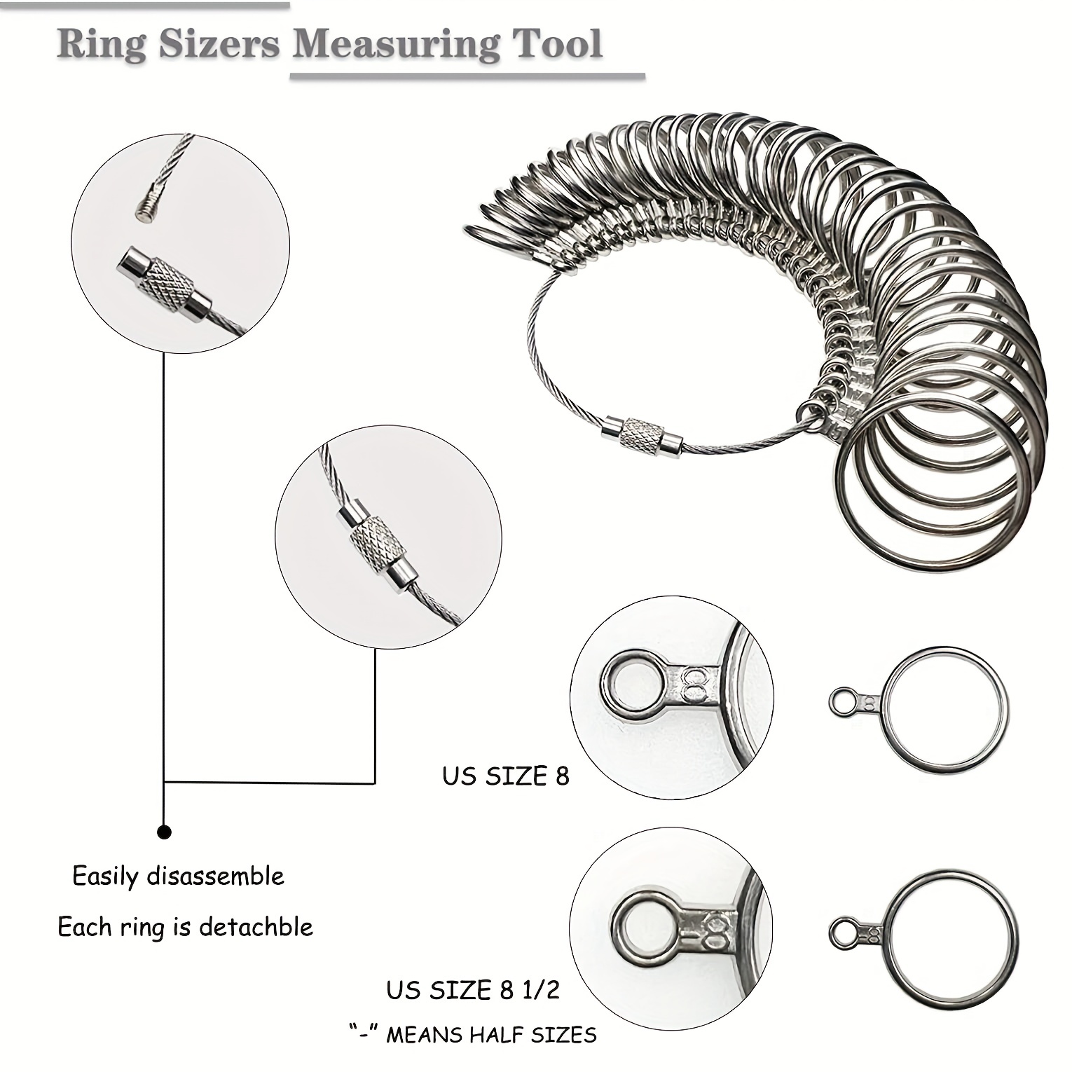 2pcs Ring Sizer Measuring Set Reusable Finger Size Gauge Measure Tool Jewelry Sizing Tools 1-17 USA Rings Size