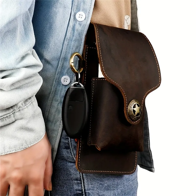 Genuine Leather Mobile Phone Holster, Men's Waist Bag With Belt