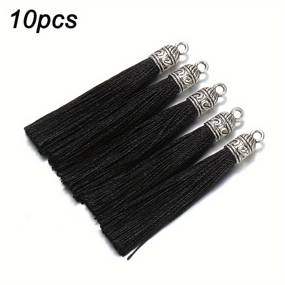 Image of 10pcs Tassel Charms Brush Tassels With Antique Silver Caps For Earrings Pendant Additions Jewelry Making Supplies