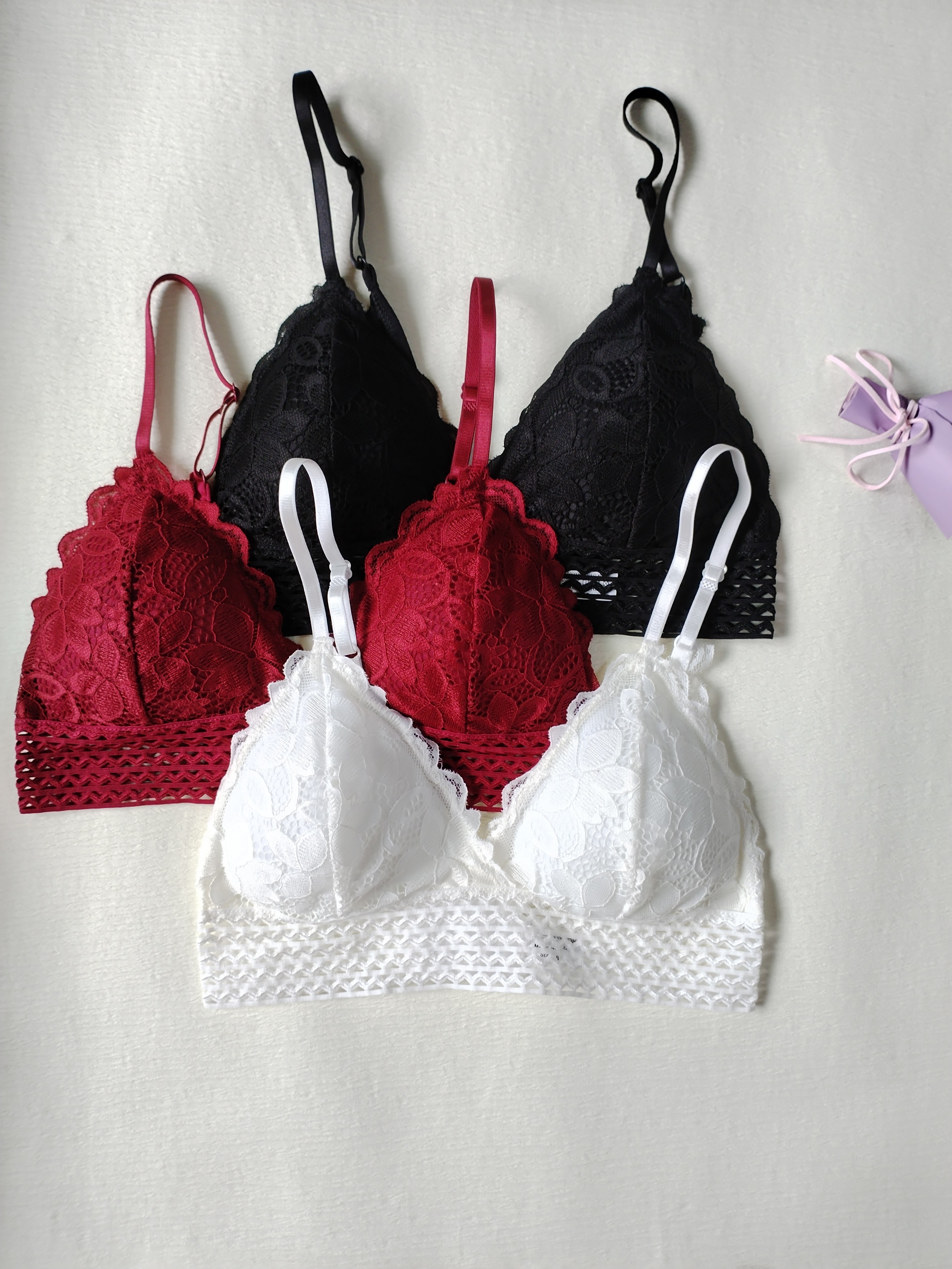Cutout Floral Lace Wireless Bras Comfy Breathable Intimates - Temu