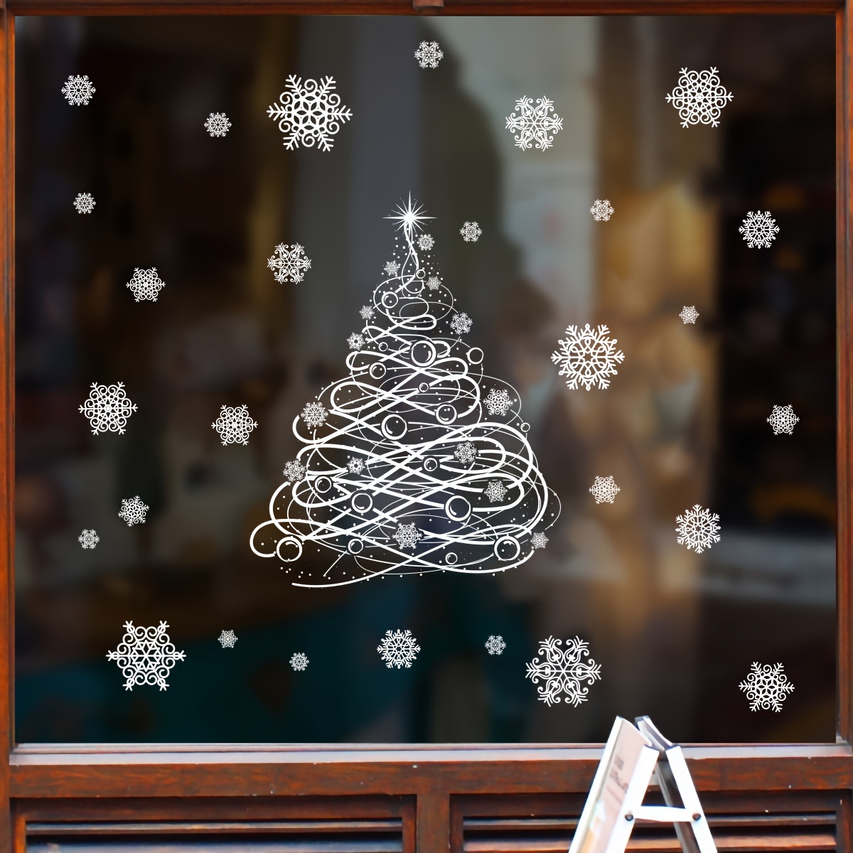 Autocollants grande fenêtre de Noël blanche flocons de neige Wapiti  autocollants arbre de Noël famille Navidad