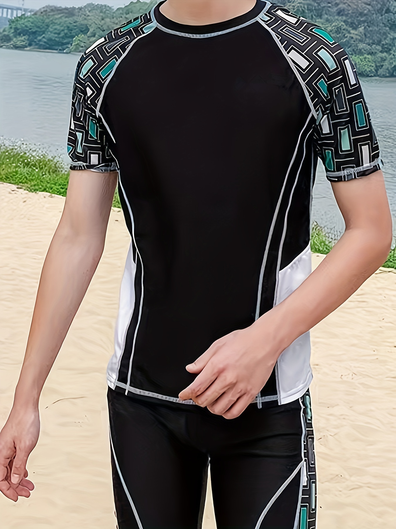 Satankud Mens Swim Shirts Rashguard Sun Shirt UPF 50 UV Sun Protection Outdoor Long Sleeve T-Shirt Swimwear Blue M