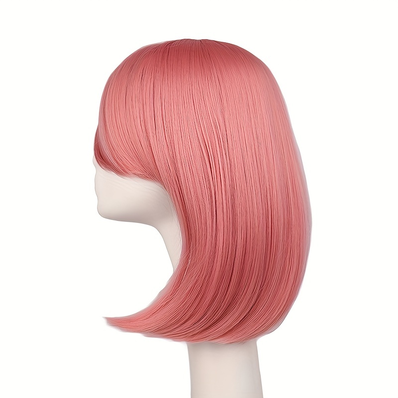 Short Pink Bob Wig Synthetic With Bangs