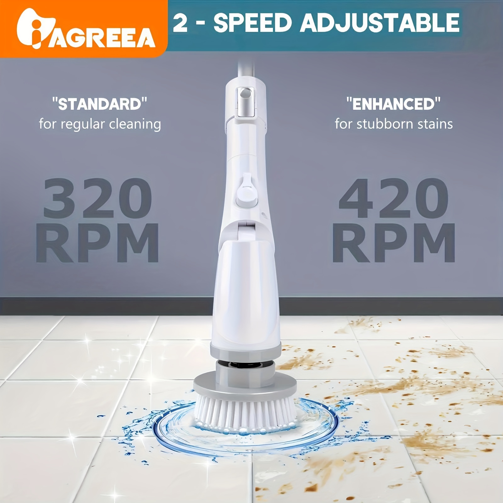 Electric Rotary Scrubber Cleaning Brush, Long Handle Shower