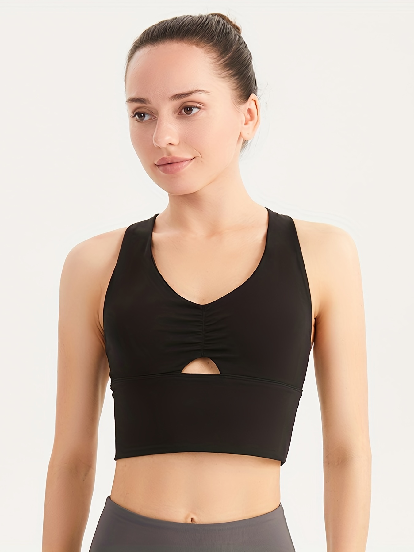 Women's Sports Bra Cutout Quick Dry Athletic Bra Solid Color