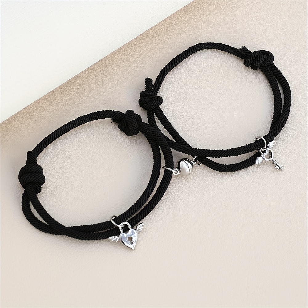 Men's Black String Bracelet with Adjustable Silver Lock