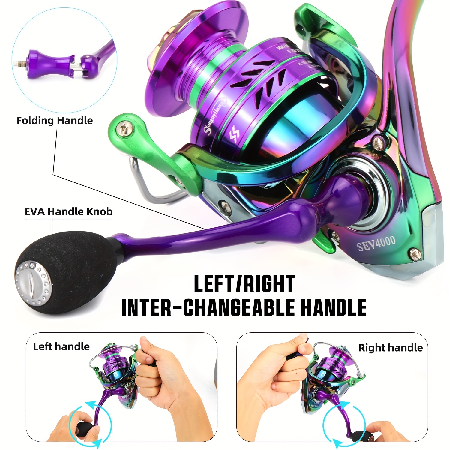 Sougayilang Stainless Steel Spinning Reel, 5.0:1/4.9:1 Gear Ratio Fishing  Reel With Screw-in Handle, Lightweight Smooth Fishing Reel For Freshwater Sa