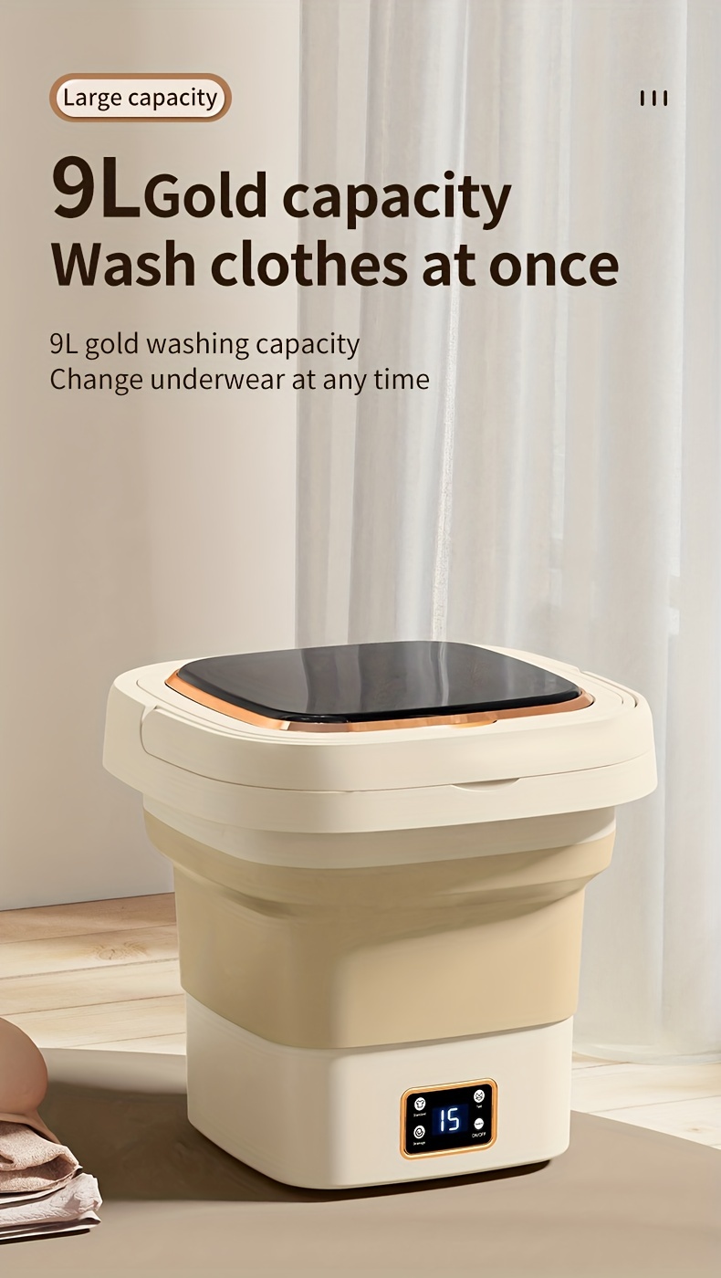 Portable Washing Machine, 2.38gal Foldable Mini Washing Machine, Small  Washer For Baby Clothes,noise Reduction