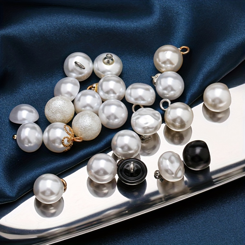 Pearl Buttons, 20PCS Rhinestone Faux Pearl Buttons, Silver Flatback Beads  Brooches, Sewing Accessory Decoration, DIY Crafts Jewelry for Wedding  Embellishments Party Bags Shoes Dress