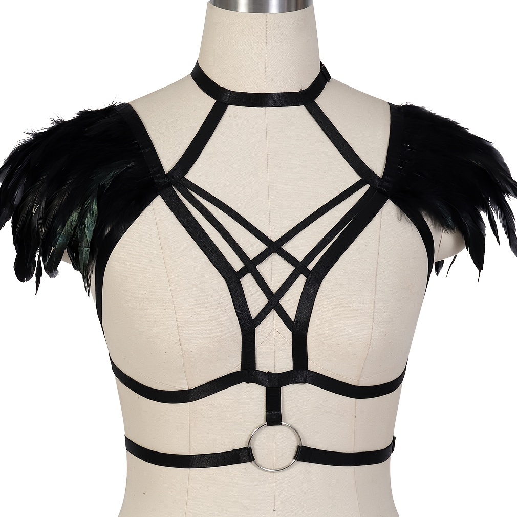 Body Harness Bra for Women Goth Stretchy Fabric Halloween Punk Chest Strap  Belt Festival Rave Cage Bra Dance Costume 