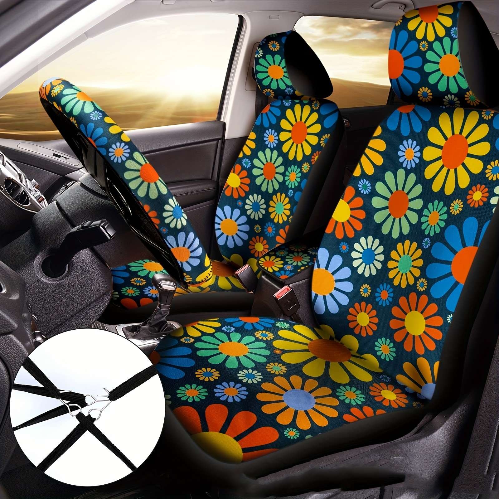 Upgrade Car Stylish Abstract Hippie Flowers Car Accessories - Temu