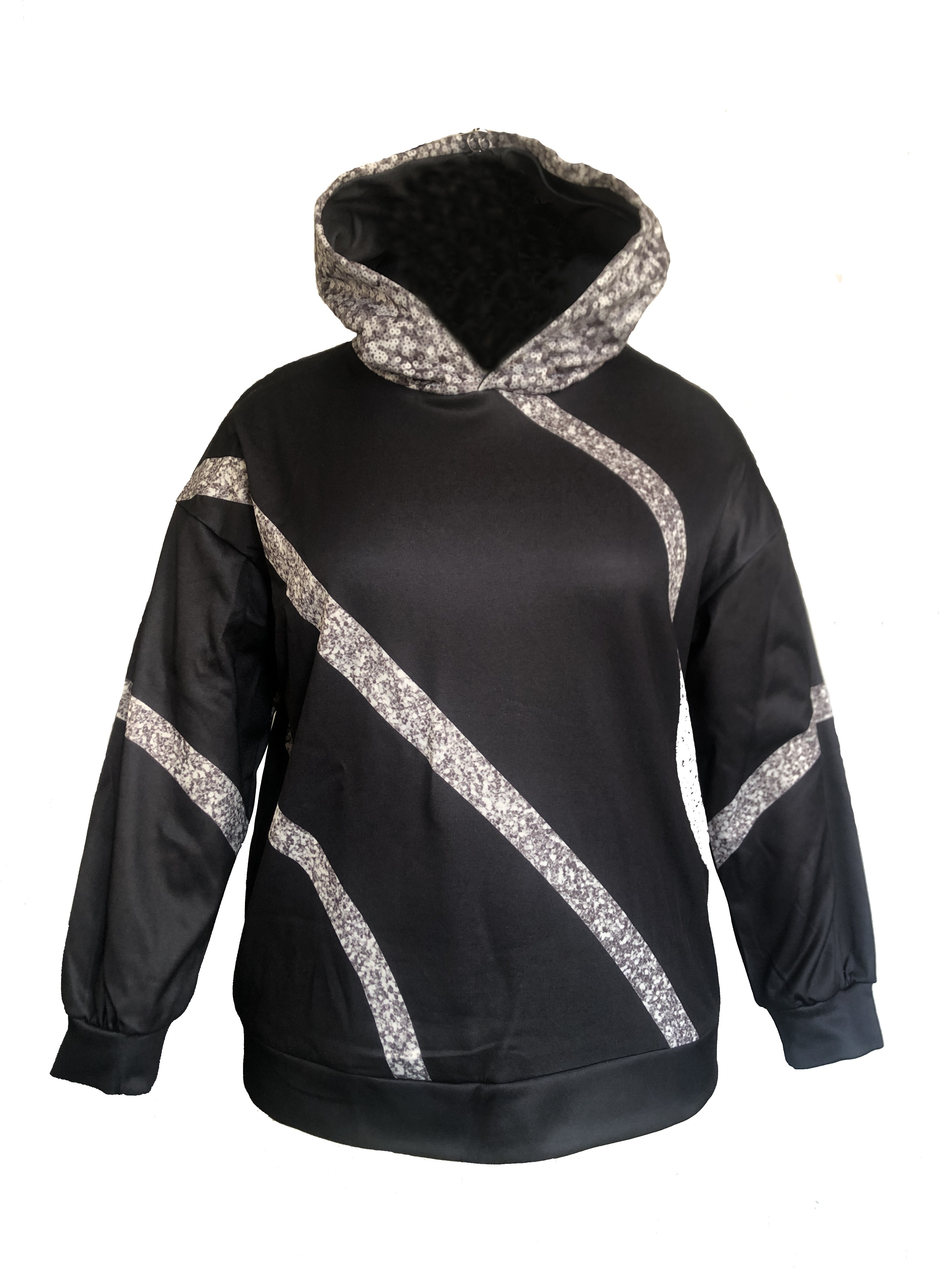 Plus Size Black Sequin Hoodie