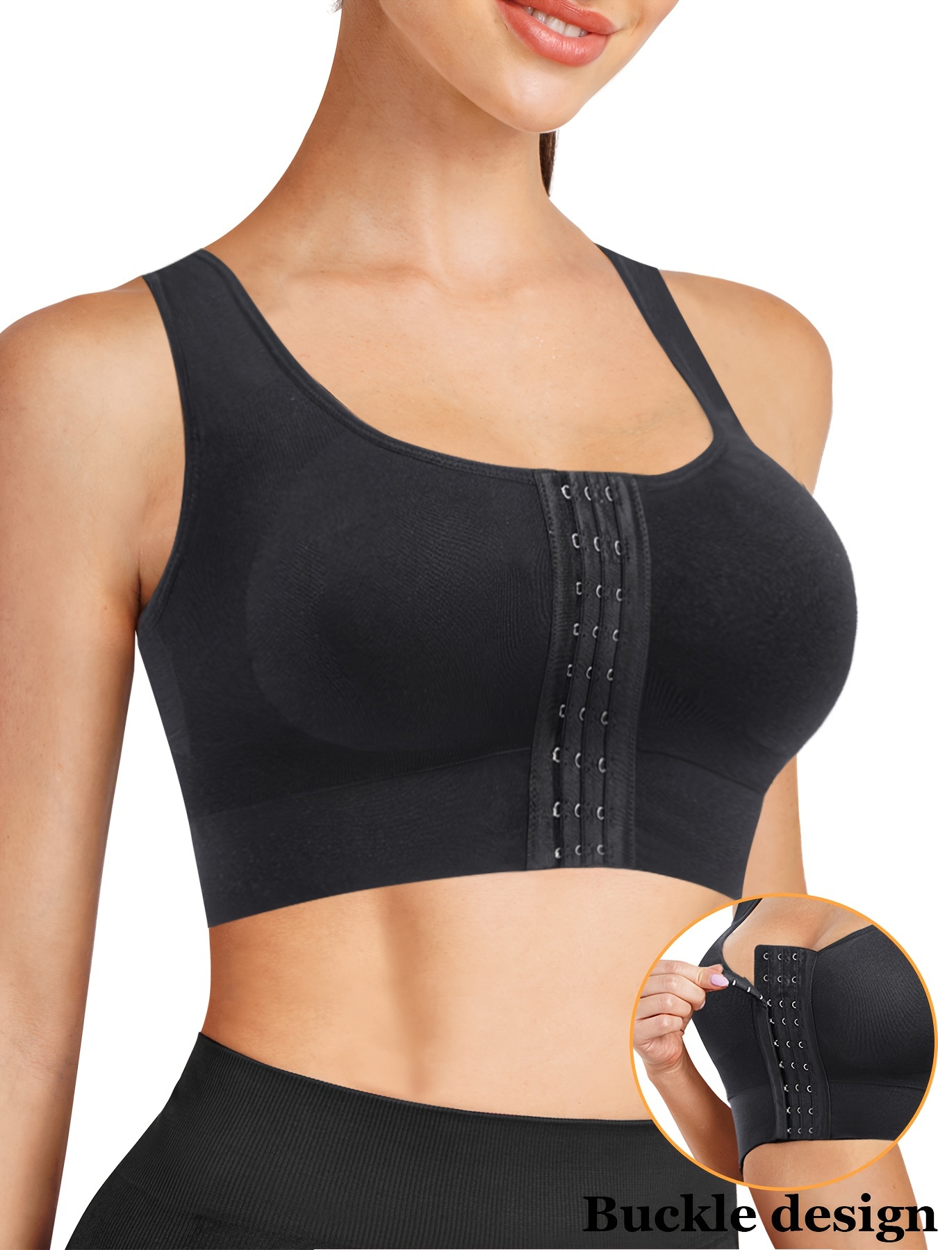 Front Buckle Push Up Bra, Comfy & Seamless Criss Cross Back Bra, Women's  Lingerie & Underwear