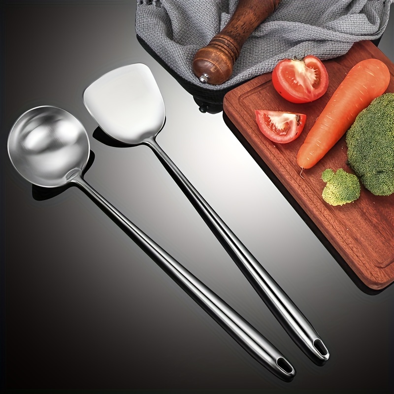 Juego de utensilios de cocina de acero inoxidable, juego de 6 utensilios de  cocina profesionales de metal, espátula wok, cucharón, espumador, espátula