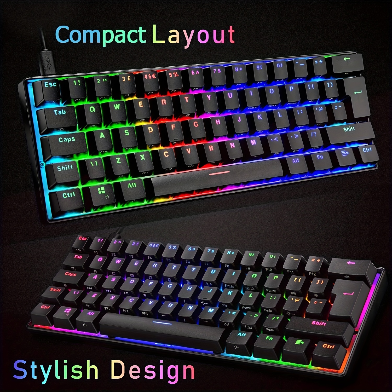 Wired Gaming Keyboard RGB Backlit Portable 60% Tenkeyless Keypad Mechanical  Feel